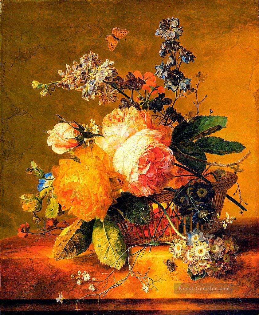 Blumen in einem Korb auf einem Marmorlein Jan van Huysum klassischen Blumen Ölgemälde